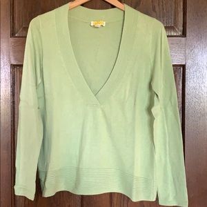 Loft Light Green Deep V-Neck Rayon-Angora Blend Soft Sweater